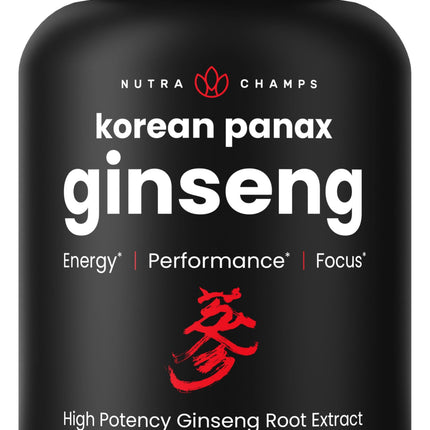 NutraChamps Korean Red Panax Ginseng Capsules | Extra Strength Ginsenosides for Energy, Focus, Performance, Vitality & Immune Support | Korean Ginseng Root Extract (120, Red)