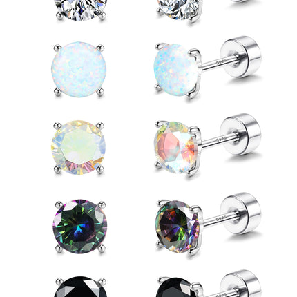 MILACOLATO 5 Pairs 925 Sterling Silver Stud Earrings for Women 6MM CZ