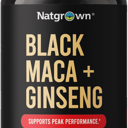 Natgrown Black Maca Root + Panax Ginseng Powder Capsules 1500 mg with Black Peruvian Maca Root & Korean Panax Ginseng Supplement for Men and Women - Vegan Pills (120 Count)