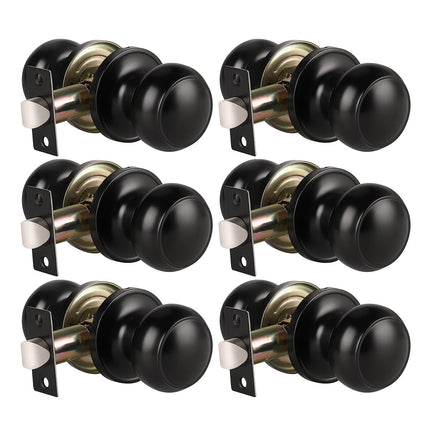 KNOBWELL 6 Pack Matte Black Door Knob - Round Interior Door Handles for Hallway & Closet, Non-Locking Passage Door Knobs with Durable Lockset, Easy Install