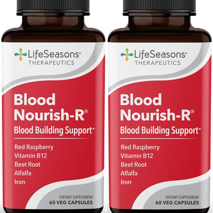 LifeSeasons Blood Nourish-R - Iron Supplement - Non Constipating - Supports Anemia, Fatigue, Paleness & Dizziness - Blood Building - Iron, Alfalfa, Raspberry & Vitamin B-12-60 Capsules (Pack of 2)