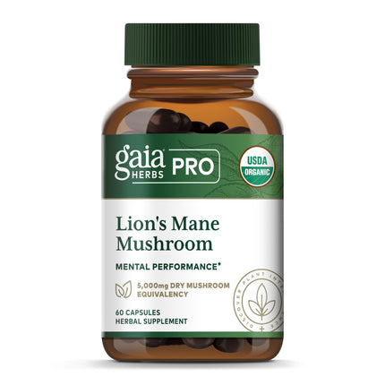 GAIA HERBS PRO Lion's Mane Mushroom - Supports Brain & Neurological Health* - Organic Mushrooms - Gluten-Free - 60 Capsules (30 Servings)