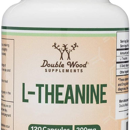 L-Theanine 200mg Double Strength - Supports Health Sleep Response and Relaxation - 120 Capsules (Third Party Tested, Gluten Free) by Double Wood