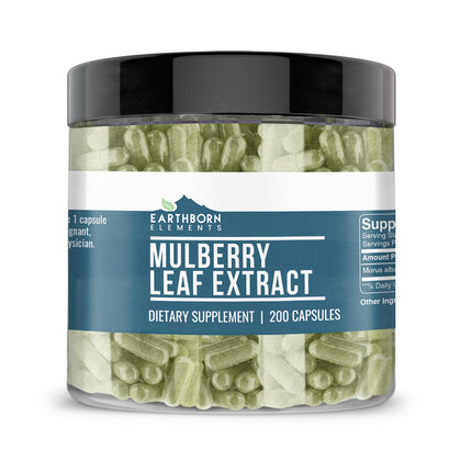 Earthborn Elements White Mulberry Leaf Extract 200 Capsules, Pure & Undiluted, No Additives