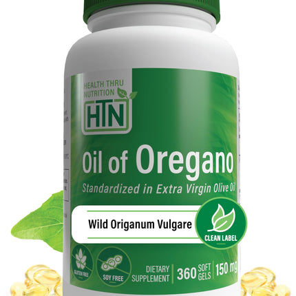 Health Thru Nutrition Oil of Oregano Supplement | Wild Harvested European Origanum Vulgare | Immune, Digestive, & Antioxidant Support | 360 Mini Softgels | Non-GMO, Gluten Free