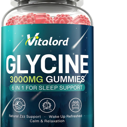 Glycine Gummies Sugar Free, Glycine Supplement for Adults, with L Alanine, L Theanine, Magnesium Glycinate, Vitamin B6 & Valerian Root Extract, for Adults, Blueberry Flavor, 60 Gummies