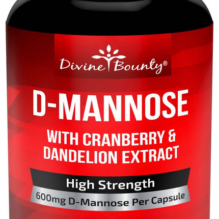 Divine Bounty D-Mannose Capsules - 600mg D Mannose Powder per Capsule with Cranberry and Dandelion Extract to Support Normal Urinary Tract Health - 120 Veggie Capsules