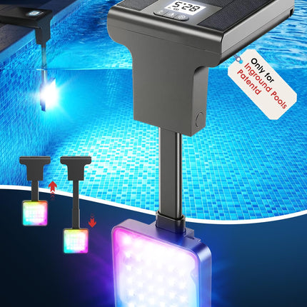 LightHacker Solar Pool Lights for Inground Pools,Upgraded Solar Lights with LCD Pool Thermometer, Underwater Submersible Led Light for Pool Accessories, Swimming Pool Lighting with 10 Light Modes, 1PC
