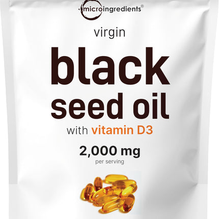 Micro Ingredients Black Seed Oil with Vitamin D3 1000 IU, 240 Softgels | 2,000 mg Black Seed Oil Per Serving | Nigella Sativa Oil | 2-in-1 Unrefined Seed Oil Formula | Non-GMO, cGMP Manufactured