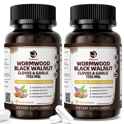 Lukaree 16-in-1 Wormwood Black Walnut Clove Cleanse for Humans – Natural Gut Detox & Digestive Health with Pumpkin Seeds Garlic Oregano Turmeric, Liposomal Tech 98% Absorption, Vegan Capsules 1155mg