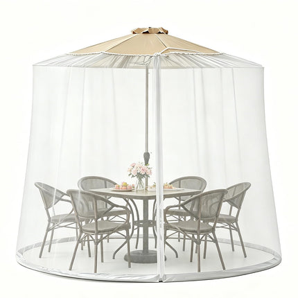 CEAWTUMY 9-11 FT Outdoor Mosquito Netting for Patio, Windproof Universal Umbrella Mosquito Net for Patio Garden Backyards, Polyester Mesh Outdoor Umbrella Screen with Zipper (White)