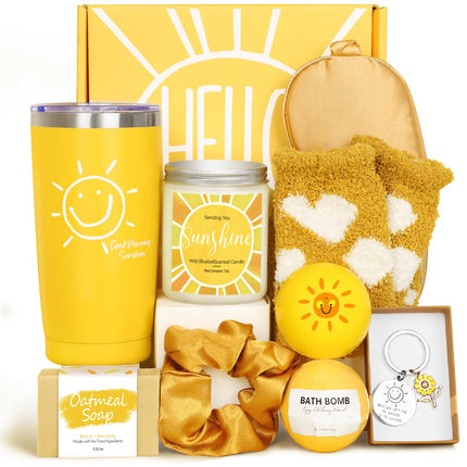 Gift Baskets for Women, 10pcs Unique Birthday Gifts for Women, Best Friend Birthday Christmas Gift, Get Well Soon Gift Basket Sending Sunshine Cheer Up Box for Sister Friendship - BRIGHTEN UP HER DAY