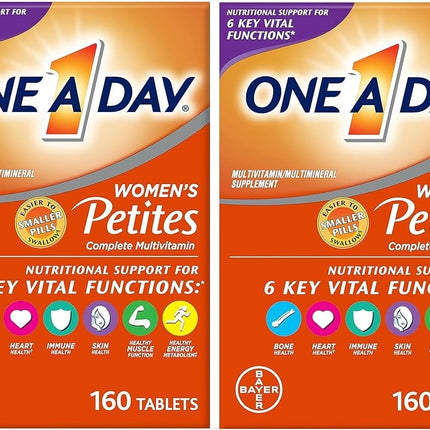 ONE A DAY Women’s Petites Multivitamin,Supplement with Vitamin A, C, D, E and Zinc for Immune Health Support, B Vitamins, Biotin, Folate (as folic Acid) & More,Tablet, 160 Count (Pack of 2)
