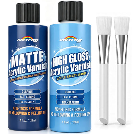 Clear Acrylic Paint Sealer, Gloss & Matte Varnish for Acrylic Painting & Crafts, Non-Yellow Clear Coat for Clay, Wood, Glass, Metal, Plastic, Protect & Boost Gloss on Canvas, Rock Painting & Model