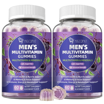2-Pack Multivitamin for Men, Mens Multivitamins Gummies w/Omega-3, Probiotics, Inositol, Folate, Male Support Blend, Vitamins A, C, D, E, B - Support Heart, Brain, Muscle, Energy, Sugar-Free Gummy