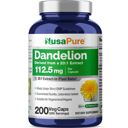 NusaPure Dandelion Root Capsules, 112.5 mg, 200 Veg Capsules (Non-GMO, Vegan)