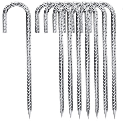 J-Hook-Rebar-Stakes-12 Inch, Ground Stakes Heavy Duty Rebar Stakes for Camping 8pcs Rebar Stakes Rust Proof Coated Metal for Flower Gardens Dog Fence Camping Tents Chicken Coop