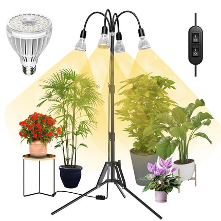 SANSI Grow Lights for Indoor Plants, 128W Full Spectrum Plant Lights for Indoor Growing, 35-64 inches Detachable Tripod Standing Grow Light with High PPFD No Dimmable 4 Pack of Par25 32W Bulb