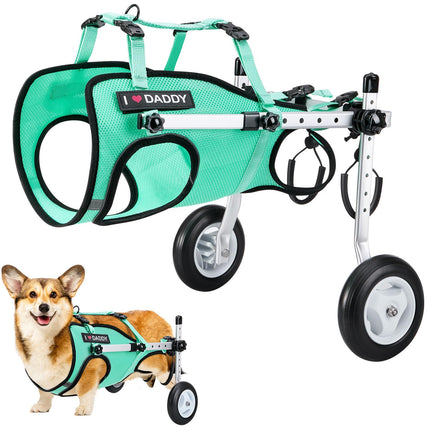 Nasjac Dog Wheelchair for Back Legs - Lightweight Portable Wheelchair with Reflective Stripes, Adjustable Pet Wheelchair Cart for Senior, Arthritis, Paralyzed, Injured, or Disabled Dogs (Green, S)