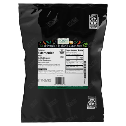 Frontier Co-op Organic Dried Elderberries, European Whole - Non-GMO Elderberry Berries Dried - For Tea, Immune Support - Kosher | 16 Ounce (Pack of 3)