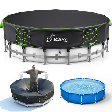 Uirway 600D Upgraded 16ft Pool Cover for Above Ground Pool, Tear Resistant Solar Pool Cover with Windproof Ratchet Locking System, Weatherproof Hard Pool Covers UV Protection, with Anti-Slip Straps