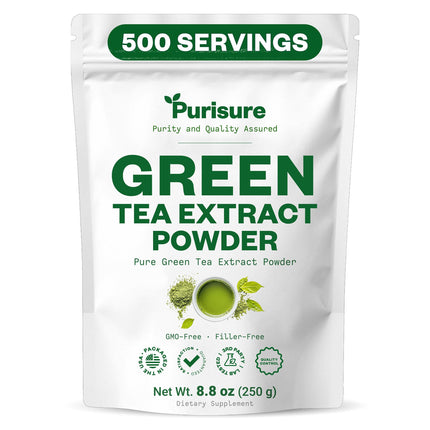 Purisure Green Tea Extract Powdered Tea from Premium Green Leaf Unsweetened Vegan Tea for Latte & Smoothie Recipe All-Natural Antioxidant Green Tea Powder with EGCG & Polyphenols 500 Servings