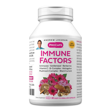 ANDREW LESSMAN Immune Factors 30 Capsules - Echinacea, Goldenseal, Vitamin C, Astragalus, Berberine, Mushroom Blend, Black Currant. Supports and Promotes Immune System and Natural Defenses