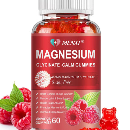 Magnesium Gummies 600mg per Serving-Magnesium Glycinate 400mg and Magnesium Malate 200mg,Sugar Free Magnesium Potassium Supplement for Calm Mood, Muscle, Bone & Sleep Support,60 Raspberry Gummies