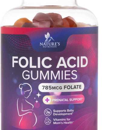 Folic Acid Gummies for Women - Folate 785 mcg Per Gummy - Essential Prenatal Vitamins for Mom & Baby, Vegan Folic Supplement Gummy, Daily B9 Vitamin for Before, During & After Pregnancy - 120 Gummies