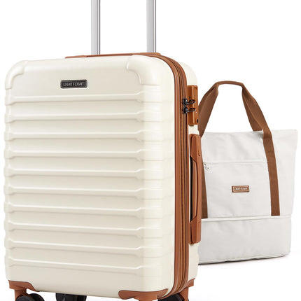 LIGHT FLIGHT Luggage Sets, Carry On Luggage 22x14x9 Airline Approved, Carry On Travel Bag Suitcases with Wheels, Expandable Hardside Lightweight Rolling with TSA Lock 2-Piece Set (DB/20),Beige