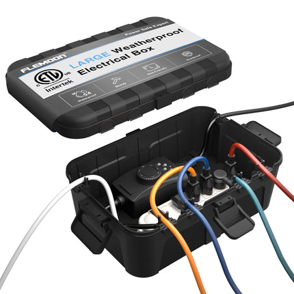 Flemoon Large Outdoor Electrical Box (12.5 x 8.5 x 5 inch), IP54 Waterproof Extension Cord Cover Weatherproof, Protect Outlet, Plug, Socket, Timer, Power Strip, Holiday Light Decoration, Black
