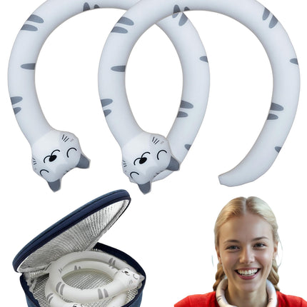 2 Pack Neck Cooling Tube with Insulated Bag - Reusable Ice Ring Neck Cooler Indoor Outdoor - Wearable Cooling Wrap - Relief for Summer and Hot Flashes - Ice Ring Freezes Under 64℉(2Cat)