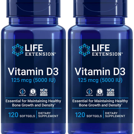 Life Extension Vitamin D3 5000 IU, 120 Softgels (Pack of 2)