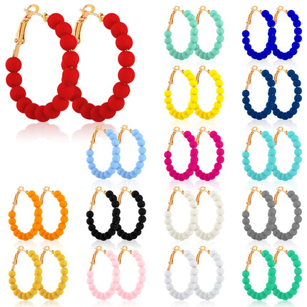 Sureio 16 Pairs Beaded Hoop Earrings Women Round Bead Earrings, 1.37 Inch