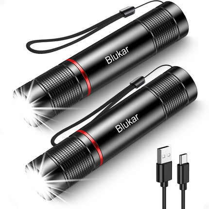 Blukar Rechargeable Flashlight 2 Pack, High Lumens Flashlight, Super Bright Small LED Flash Light- Zoomable, Adjustable Brightness, Long Lasting for Camping, Outdoors and Home Emergency