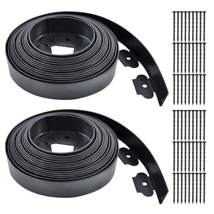 Garden Edging 60ft x 2 Inch Black Landscape Edging, 54 Spikes for Lawn 2 Inch Tall