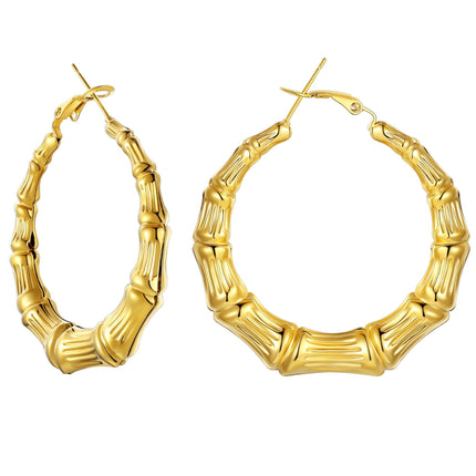 Party Jewelry 18K Gold Plated Lightweight Tube Bamboo Hoop Earrings for Women