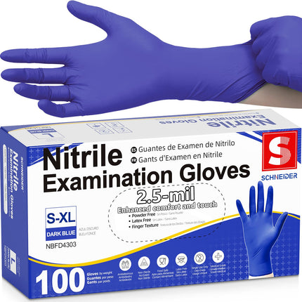 Schneider Medical Nitrile Exam Gloves, Powder & Latex Free, Darkblue 100 Ct