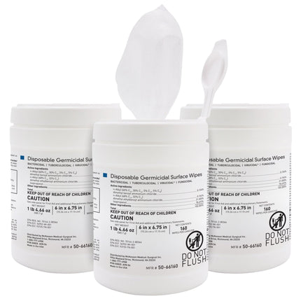McKesson Germicidal Disinfecting Wipes [480 Count], Alcohol Cleaning Disinfectant Cloths, Hospital Grade Multi-Surface Cleansing, 160 Wipes, 3 Pack