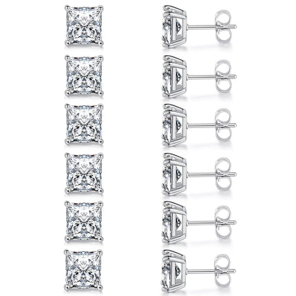 MDFUN 18K White Gold Plated 7.0 mm Princess Cut Clear CZ Stud Earrings Set