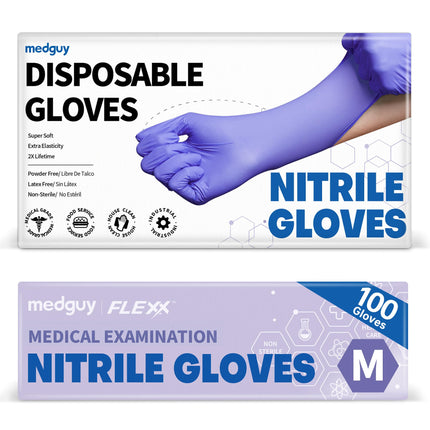 Medguy Medical Nitrile Exam Gloves, 4 Mil Powder-Free Latex-Free Food-Safe Disposable Cooking Cleaning Glove, Blue-Violet 100Pcs (Medium)
