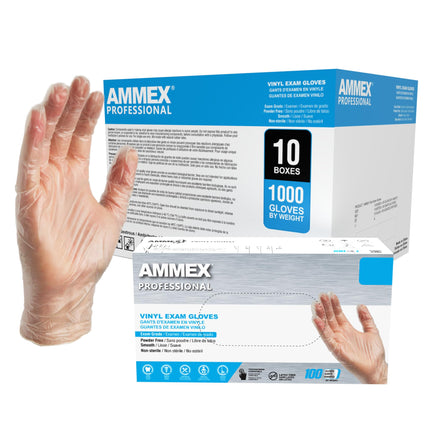 AMMEX Vinyl Gloves Disposable Latex Free 4 mil Clear Medium Case of 1000
