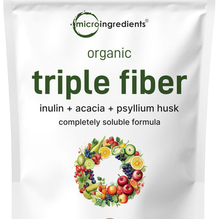 Micro Ingredients Organic Triple Fiber Powder, 2lb | Natural Prebiotic to Support Digestive & Gut Health | Soluble, Easily Digestible | Unflavored, Vegan