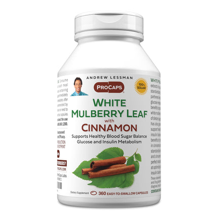 ANDREW LESSMAN White Mulberry Leaf with Cinnamon 360 Softgels - Standardized White Mulberry Leaf with Cinnamon Bark Extract.