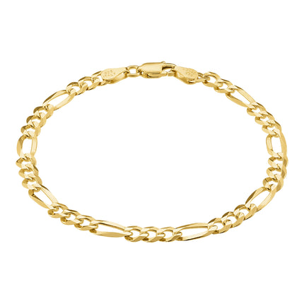 KISPER Gold Figaro Chain Bracelet for Men 5mm Plated 925 Sterling Silver