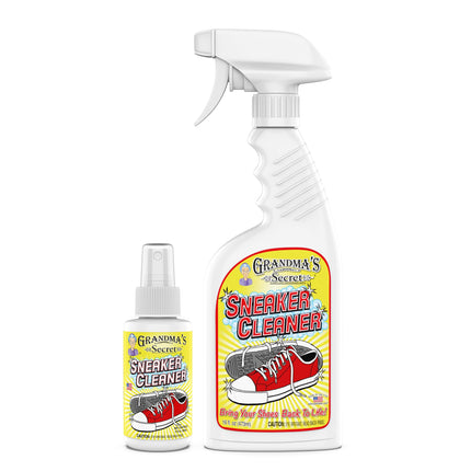 Grandma's Secret Sneaker Cleaner - for Rubber, Canvas, Leather, Stain Remover Spray Removes Dirt, Grime, Grass - Cleaner for Outdoor Shoes, Slippers, Moccasins - 16oz & 3oz Combo