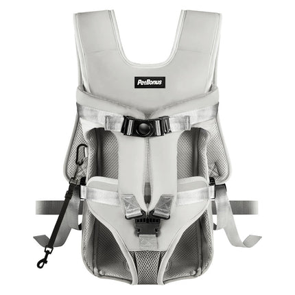 PetBonus Pet Front Dog Carrier Backpacks, Adjustable Pet Backpack, Legs Out Easy-fit Puppy Chest Carrier for Medium Small Dogs, Hands Free for Hiking, Cycling (Grey, S)