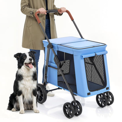 MoNiBloom Pet Stroller for Medium to Large Dogs up to 66lb, One-Button Fold System, Breathable Mesh Top & Sides, Portable Dog Wagon for Outdoor