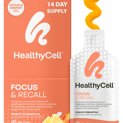 Healthycell Focus & Recall, Daily Liquid Brain Supplement for Focus & Memory - Nootropics Supplement for Concentration & Alertness with L-Theanine, Omega-3 & Taurine - 14 Gel Packs