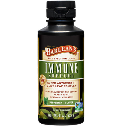 Barlean's Peppermint Olive Leaf Complex Liquid Immune Support Supplement, 95mg Oleuropein Antioxidants, 8 oz
